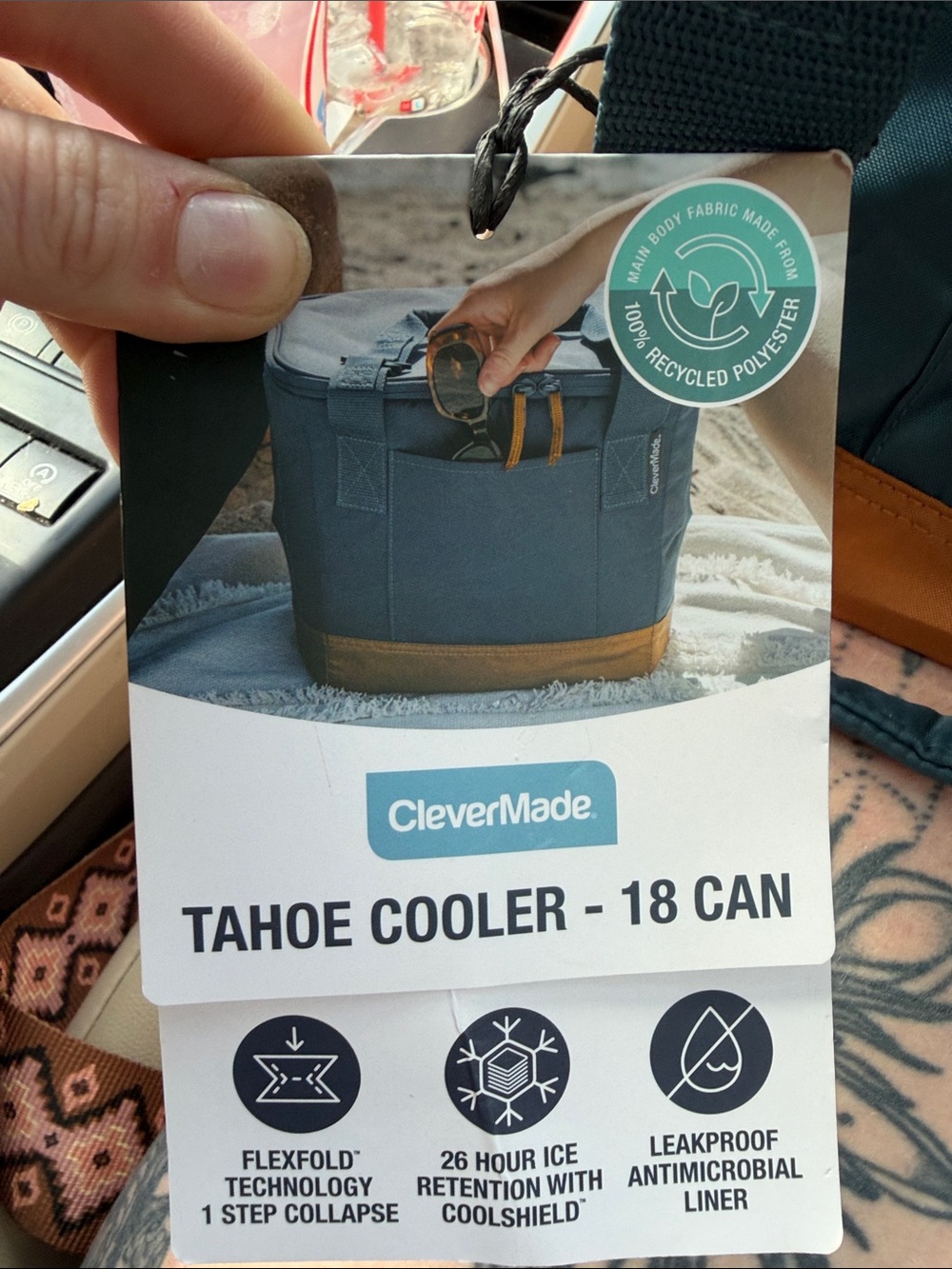 CleverMade Tahoe Cooler - 18 Can, Blue with Tan Trim